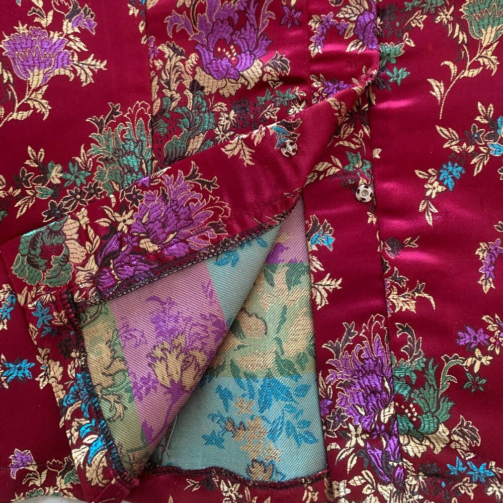 Vintage Red Floral Brocade Sleeveless Satin Top Cheongsam V-Neck Blouse S - Picture 4 of 9
